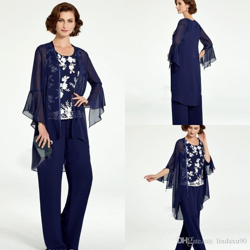 navy blue 2019 mother of the bride pant suits