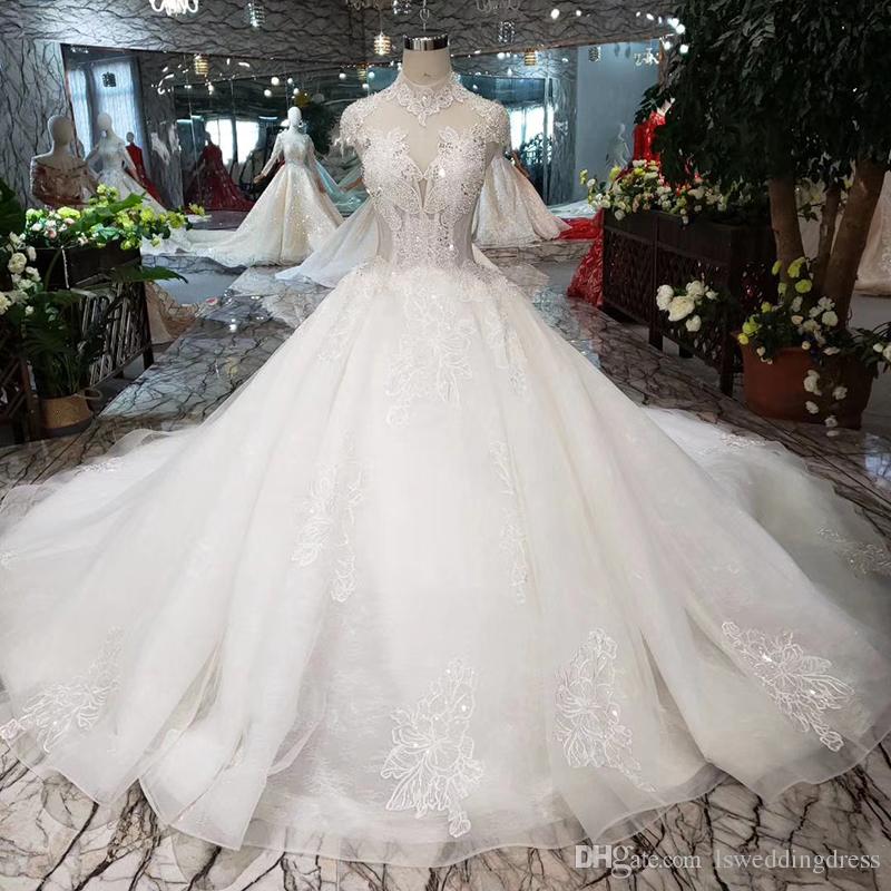 Nepalese Wedding Dresses Luxury 2019 Neueste Art Libanon Y Brautkleider Illusion Tiefer V Ausschnitt Glänzende Perlen Brautkleider Herzförmige Open Keyhole Zurück Brautkleider