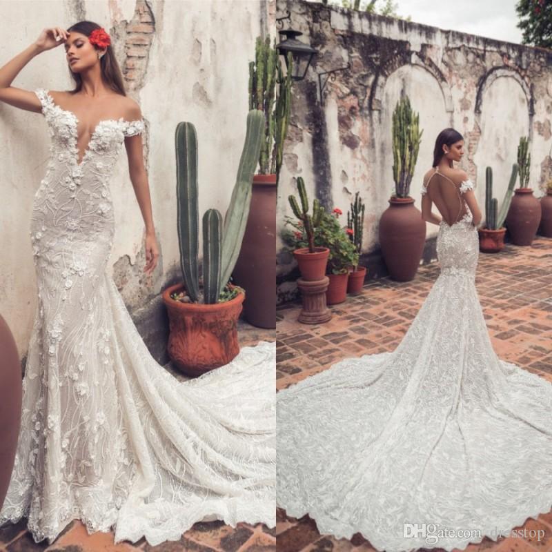 2019 mermaid wedding dresses sheer off shoulder