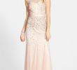 Nordstrom Blush Dresses Lovely Beaded Chiffon Gown by Adrianna Papell Sequins Illusion