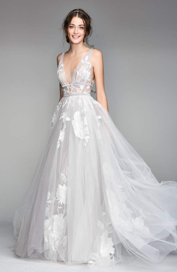 Willowby Galatea Embroidered V Neck Tulle Wedding Dress
