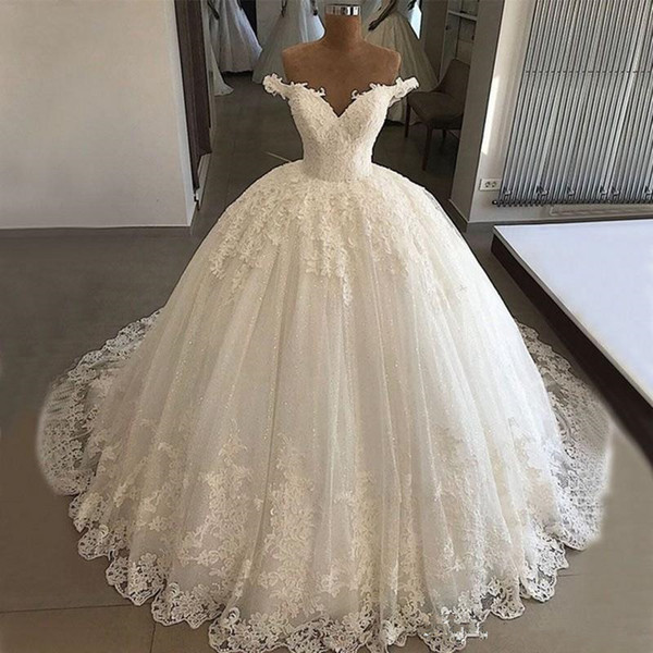 Off White Wedding Gown Luxury 2019 Luxury Country Ball Gown Wedding Dresses F the Shoulder Full Lace Appliques Sequins Bead Bridal Gowns Long Chapel Train Vestidos Lace Wedding