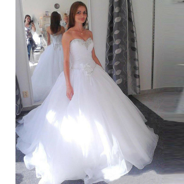 Organza Wedding Gowns Luxury Discount A Line Wedding Dresses 2019 New Bridal Gown Sweetheart organza Crystal Beaded Wedding Ball Gown Flowers Wedding Dress Gown for Wedding Gowns