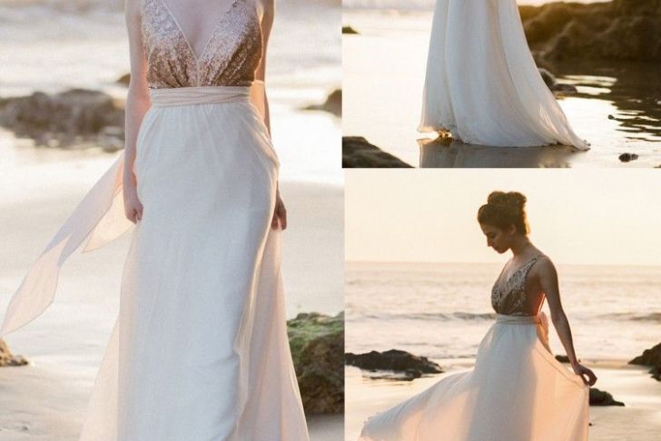 Outdoor Wedding Dresses New Y Open Back Deep V Neckline Sequins Wedding Dress