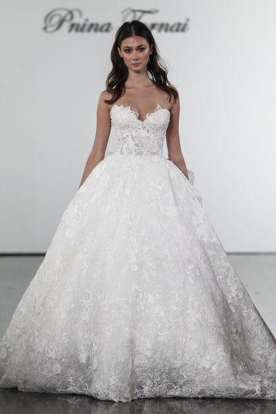 pnina tornai floral lace sweetheart ball gown wedding dress 400x600