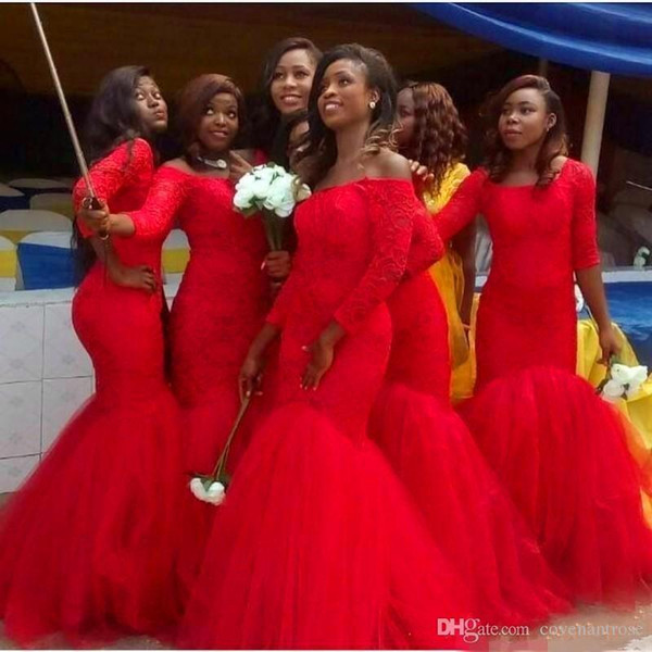 Patterned Wedding Dresses Lovely Hot south African Style Bridesmaid Dresses 2019 Lace Plus Size Mermaid Nigerian Maid Honor Gowns for Wedding Lace Up Red Tulle Patterned Bridesmaid