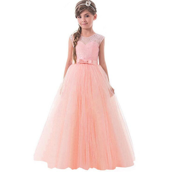 Peach Dresses for Wedding Unique wholesale Best Quality Brand Flower Girl Dresses for Wedding Blush Pink Princess Tutu Sequined Appliqued Lace David Knot Flower Princess Skirt Small