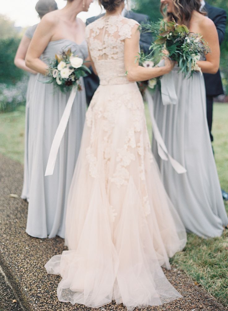 Pink and Gold Wedding Dress Lovely Blush Wedding Dress with Grey Bridesmaids Dresses