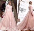 Pink Bride Dress Beautiful Discount Simple and Elegant 2018 A Line Pink Wedding Dresses Long Sleeves High Neck Middle East Arabic Bridal Dresses with Appliques Hot A Line