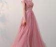 Pink Long Dresses for Wedding Luxury Chic A Line F the Shoulder Pink Applique Tulle Modest Long