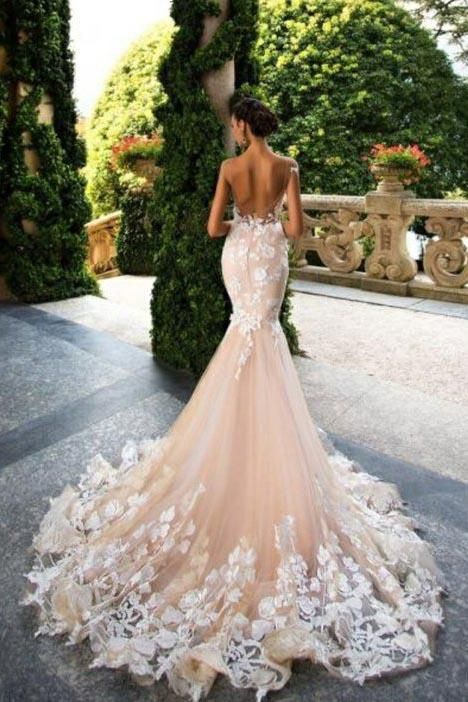 Pink Wedding Dress for Sale Inspirational Mermaid Light Pink Backless Lace Appliques Wedding Dresses