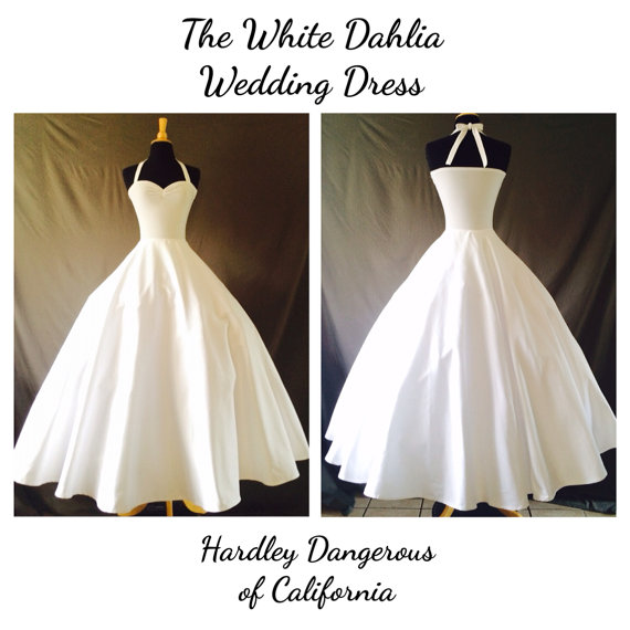 the white dahlia sateen wedding dress rockabilly 1950s style casual knit wedding pin up bride floor length