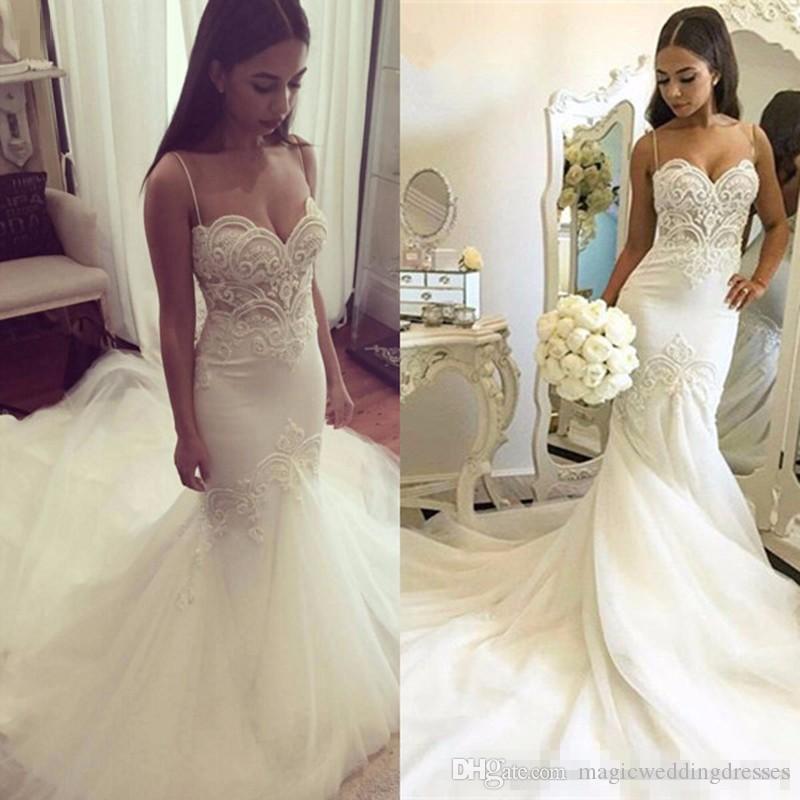 Plum Wedding Dresses Fresh Y Mermaid Wedding Dresses 2017 Low Back White Tulle Beaded Vintage Lace Pearls Spaghetti Straps Gorgeous Bridal Gowns Court Train