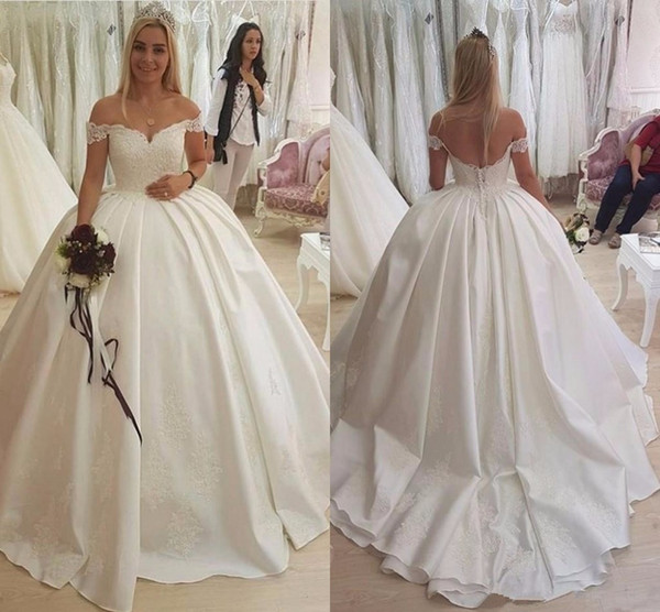 Plus Size Ball Gown Wedding Dresses Awesome Plus Size Ball Gown Wedding Dresses Sweetheart F Shoulder Lace Appliques Satin Backless Wedding Gowns Bridal Dresses Chapel Train Discount Wedding