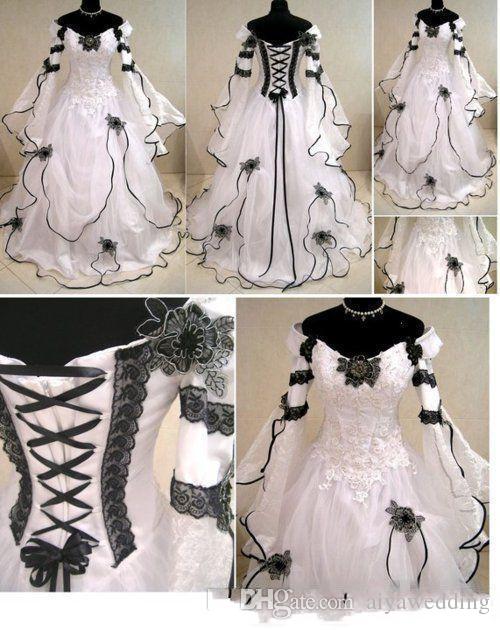 Plus Size Corset Wedding Dresses Beautiful Vintage Plus Size Gothic A Line Wedding Dresses with Long Sleeves Black Lace Corset Back Chapel Train Bridal Gowns for Garden Country