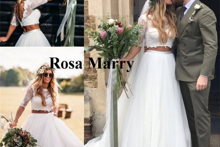 Plus Size Country Wedding Dresses Beautiful Discount Plus Size Country Boho Beach Wedding Dresses 2018 Two Pieces A Line Vintage Lace Crop top Half Sleeves Greek Bohemian Cheap Bridal Gowns