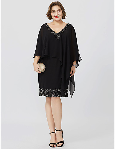 Plus Size Mother Of the Bride Beautiful Plus Size Sheath Column V Neck Knee Length Chiffon Mother