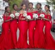 Plus Size Red Wedding Dresses Unique Großhandel African Red Plus Size Brautjungfernkleider Y Spaghetti Mermaid Hochzeitsgast Kleid African Günstige Bridemaid Dress Custom Made Von