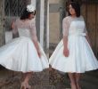 Plus Size Tea Length Wedding Dresses with Sleeves New Discount Ivory Lace Satin Half Sleeves Plus Size Vintage Tea Length Wedding Dresses Boat Neck 50s Informal Bridal Dress Wedding Gowns Plus Size Dress