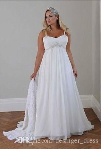 Plus Size Wedding Dresses with Color Beautiful 2018 Casual Beach Plus Size Wedding Dresses Spaghetti Straps Beaded Chiffon Floor Length Empire Waist Elegant Bridal Gowns