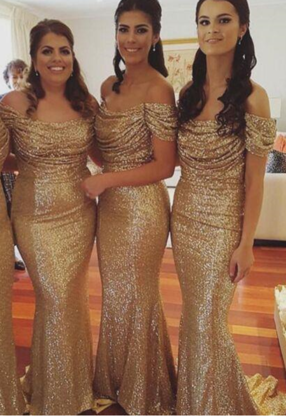 Plus Size Wedding Guest Dresses Cheap Beautiful New Sparkly Gold Sequined Ruffles Mermaid Long Beach