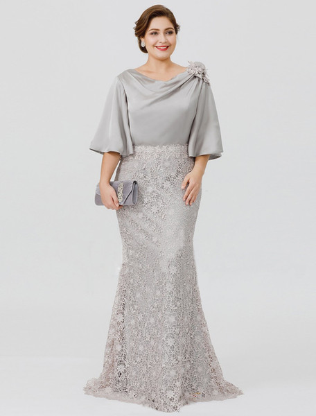 Plus Size Wedding Guest Dresses with Sleeves Best Of 2019 New Silver Elegant Mother the Bride Dresses Half Sleeve Lace Mermaid Wedding Guest Dress Plus Size formal evening Gowns Plum Mother the
