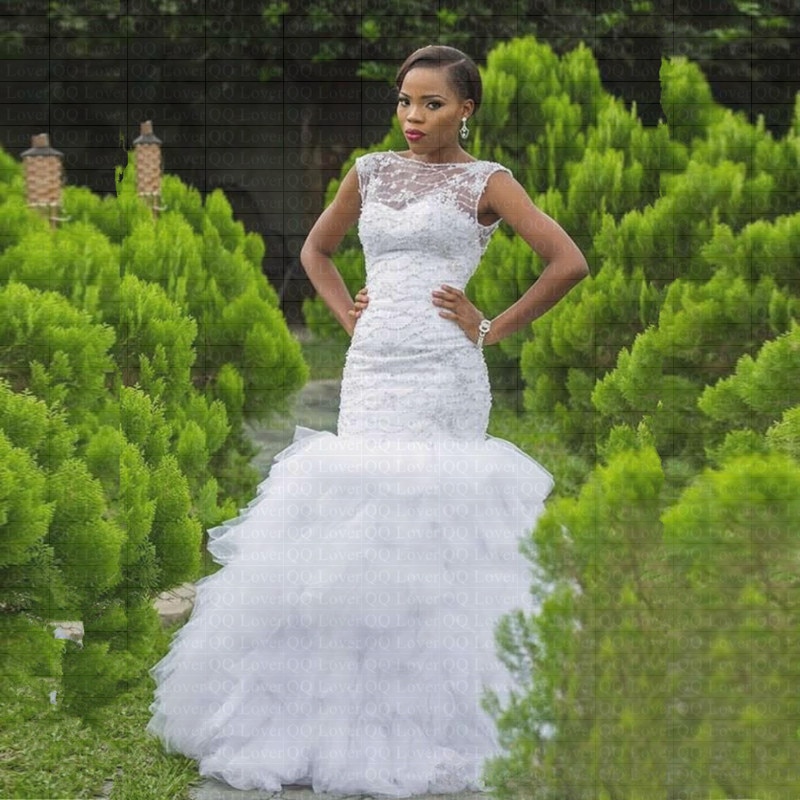 2019 New African Ruffles Mermaid Wedding Dress Custom made Plus Size Backless Bridal Gowns Wedding Dresses