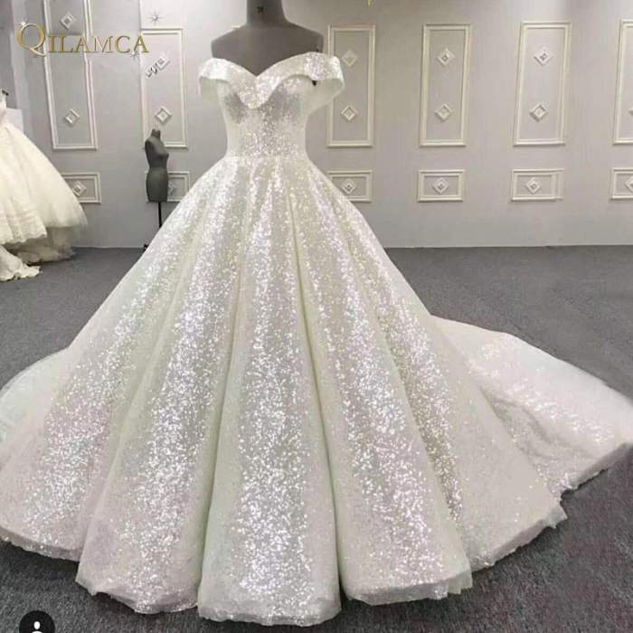 Amazing Shinny Wedding Dresses 2018 Hot Sales Bling Bling Ball Gown Luxury Wedding Dress Vestido de