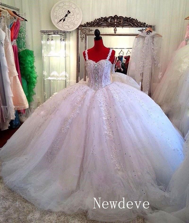 princess wedding gown elegant princess wedding dress rhinestones crystals straps puffy bridal gown