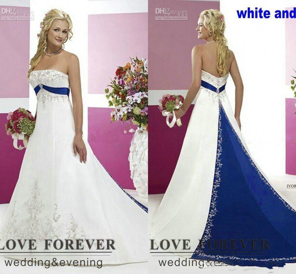 Purple and Blue Wedding Dresses Inspirational Discount 2018 Vintage Country Plus Size Wedding Dresses Silver Embroidery Satin White and Royal Blue Lace Up Two tone Bridal Gowns Cheap Halter A