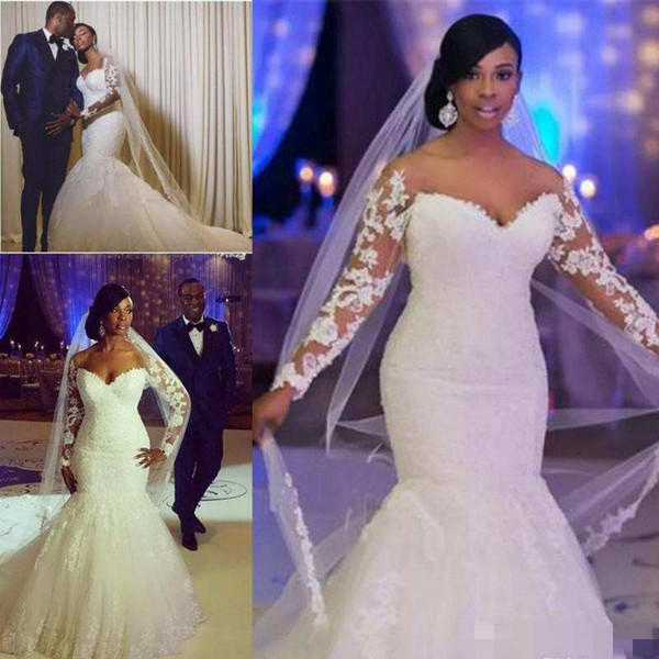 Purple Wedding Dresses Plus Size Luxury African Plus Size Wedding Dresses F the Shoulder Long Sleeves Lace Appliques Lace Custom Made Mermaid Wedding Gowns Cheap Bridal Dress Mermaid Gowns