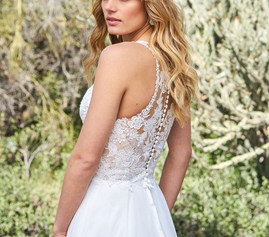 Racerback Wedding Dress Fresh Chiffon A Line Gown with Racerback and High Slit
