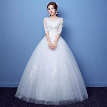 Reception Gown for Bride New Wedding Dress Shoulder Bride Married Thin Long Sleeve Fat B55
