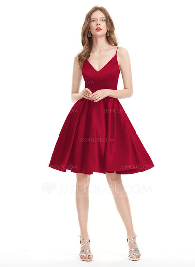 Reception Gowns Luxury A Line V Neck Knee Length Satin Home Ing Dress
