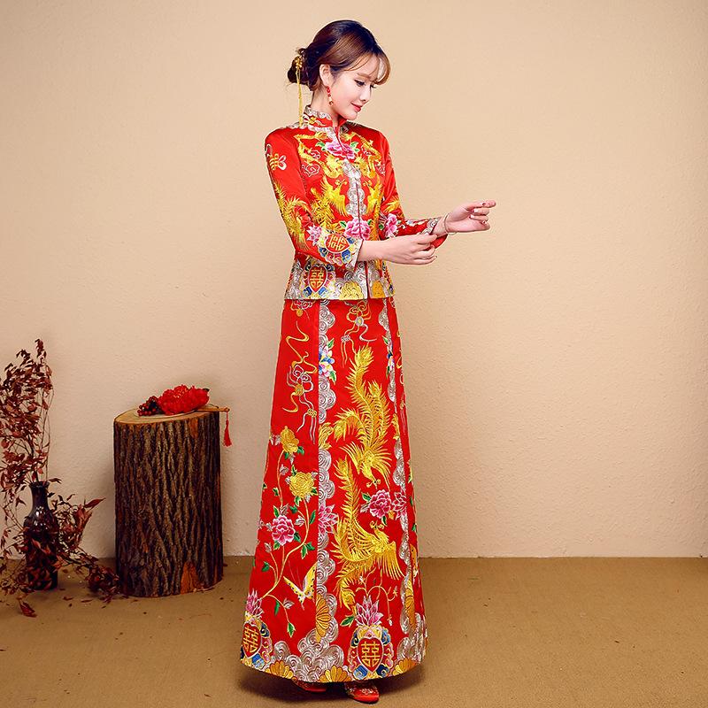 asian wedding dresses elegant hyg368 red bride cheongsam grain fashion women embroidery modern