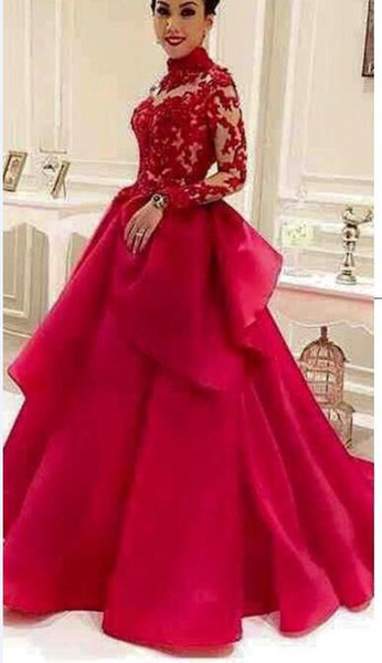Red Wedding Gown New Discount High Neck Long Sleeve Red Wedding Dresses Lace organza A Line Floor Length Vintage Design Bridal Gowns Custom Size Bridal Party Dresses Buy