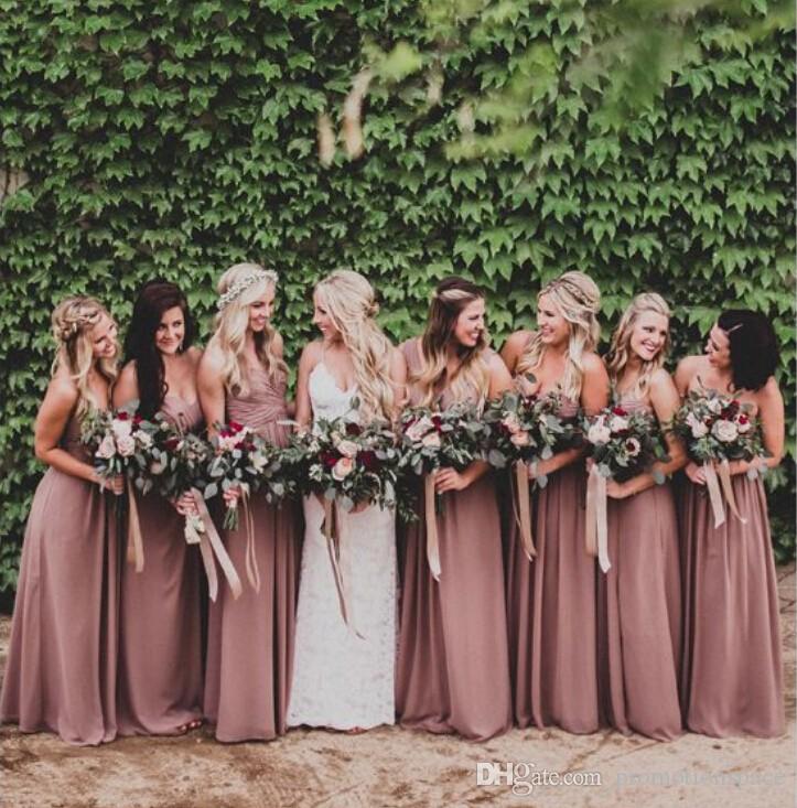 Rose Color Wedding Dresses Lovely Dusty Rose Pink Bridesmaid Dresses Sweetheart Ruched Chiffon A Line Long Maid Of Honor Dresses Wedding Party Gown Plus Size Beach