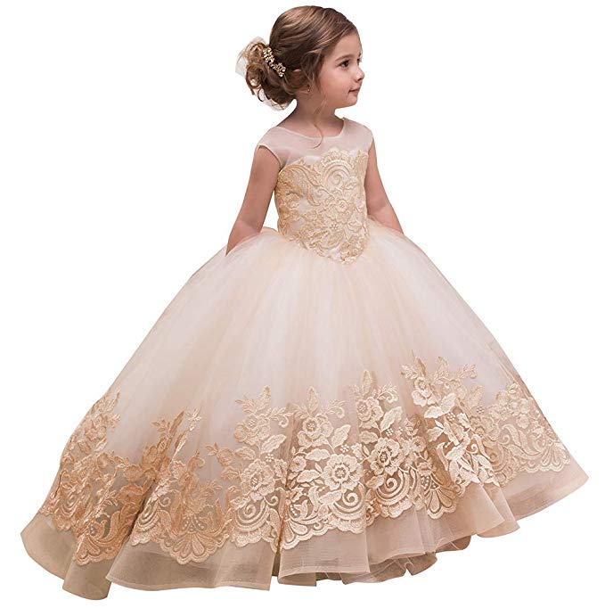 Rose Gold Wedding Gown Beautiful Abaosisters Elegant Flower Girl Dress for Wedding Kids Sleevelesss Lace Pageant Ball Gowns