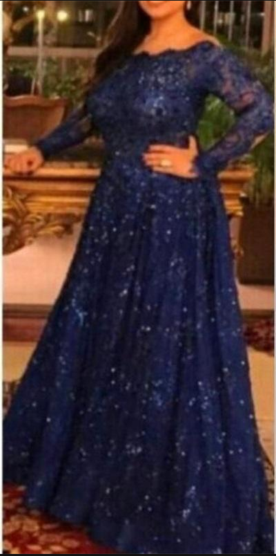 Royal Blue Wedding Dresses Plus Size Fresh New Arabic Long Sleeve Lace Muslim evening Dresses Capped