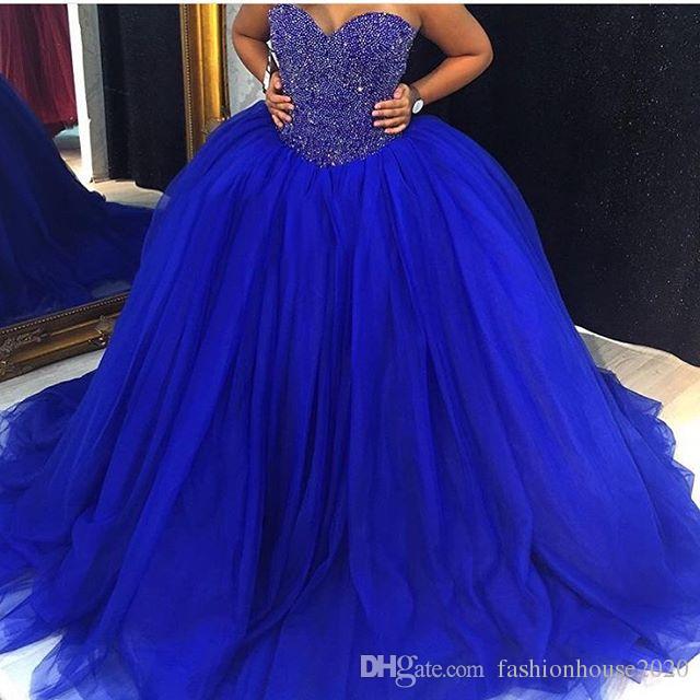 Royal Blue Wedding Dresses Plus Size Luxury 2017 New Cheap Royal Blue Puffy Tulle Ball Gown Wedding Dresses Bridal Gowns Sweetheart Crystal Beaded Plus Size Quinceanera Dresses Custom Ball Gowns