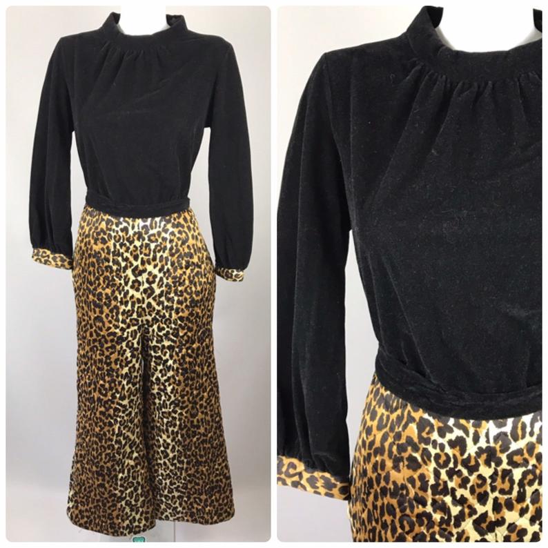 Saks Fifth Ave Wedding Dresses Fresh Vtg 70s Saks Fifth Ave Black Leopard Print Jumpsuit Velour Quilted Small Belted