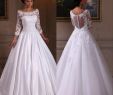Satin and Lace Wedding Dresses New 3 4 Sleeves Ball Gown Wedding Dresses Satin Long Lace Appliques Bridal Gowns Illusion Back Vestido De Novias Knee Length Wedding Dresses Lace Sleeve