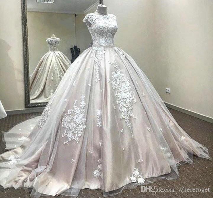 Satin Ball Gown Wedding Dresses Best Of Beautiful Luxury Satin Ball Gown Wedding Dresses Capped Sleeves Lace Appliques Tulle Court Train Bridal Gowns 2017 Real S Custom Made Plus Size