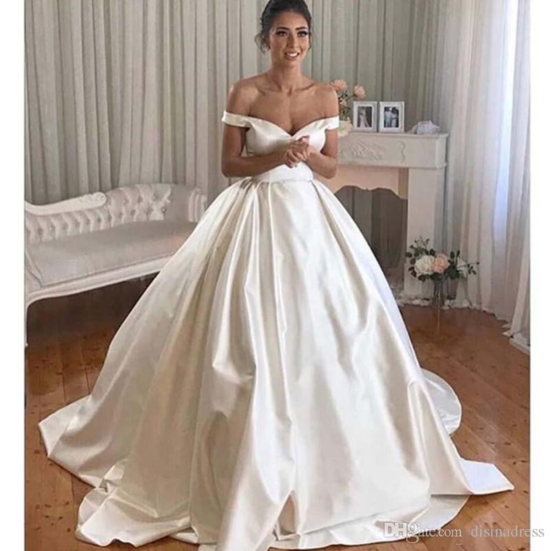 simple satin ball gown wedding dresses v