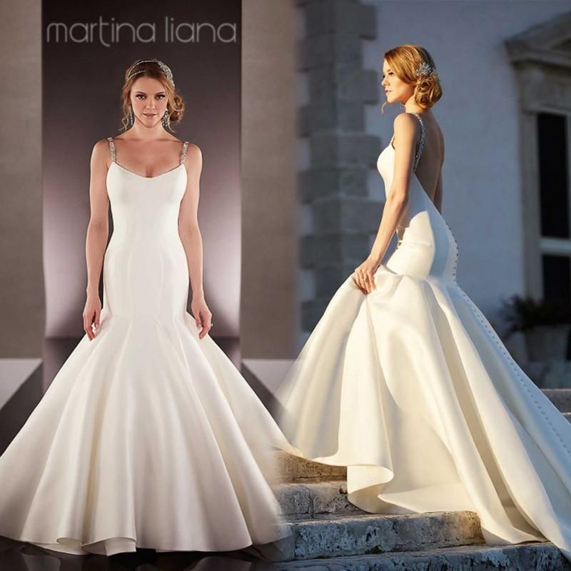 satin mermaid wedding gown new backless wedding dress 2016 simple design long satin mermaid wedding