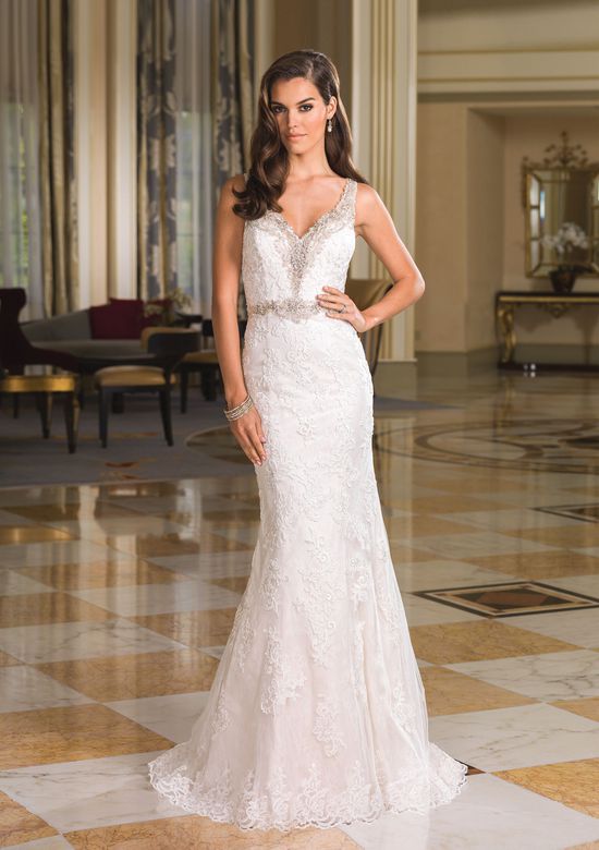 Scalloped Lace Wedding Dresses Elegant Style 8853 Lace and Beaded Illusion Back Wedding Dress