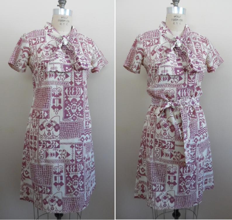 Sears Wedding Dresses Plus Size Beautiful Vintage 1960s Sears Fashions Mauve and Cream Dress Abstract Geometric and Floral Print Dress W Bow Collar & Belt Short Sleeve Career Dress