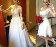 Second Time Wedding Dress Luxury Vestido De Novia Two Pieces Long Sleeve Beach Wedding Dresses In E Detachable Bridal Gowns with Lace and Pearls Robe De Mariage 2019