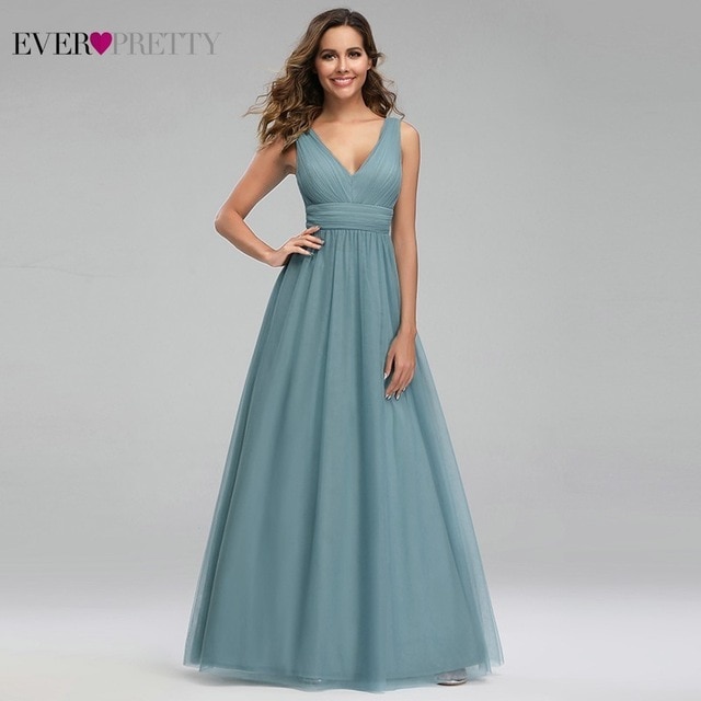 Elegant Dusty Blue Bridesmaid Dresses Ever Pretty EP DB A Line V Neck Tulle y Wedding Guest 640x640