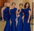 Sexy Dresses for Wedding Guest New 2019 Y E Shoulder Royal Blue Mermaid Long Bridesmaid Dresses African Nigerian Ruched Plus Size Wedding Guest Maid Honor Dresses Bridesmaid
